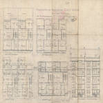 Rue des Coteaux 53-55 et 57-59, Schaerbeek, plans des niveaux et élévation arrière, ACS/Urb. 58-53-59 (1907).